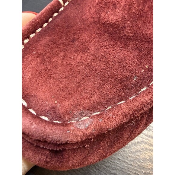 Women's 6 M Ugg Ansley 3312 Burgundy Suede Leather Slippers Moccasins Fur Lined - Picture 12 of 16